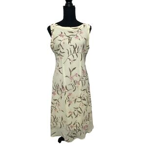 y2K Ronni Nicole Ouida Dress Midi Floral Sleeveless Crewneck Cream 8 Cottagecore
